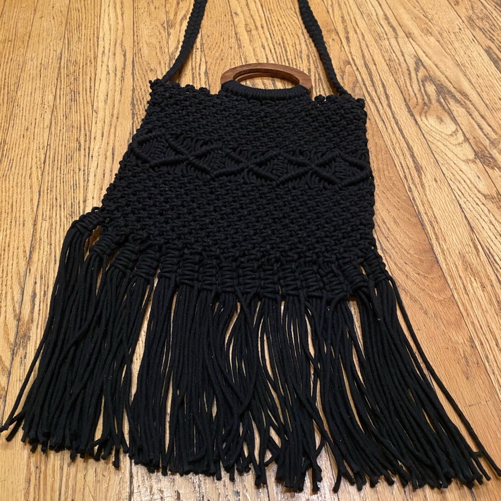 Danielle Nicole Black Macrame Handbag - image 2